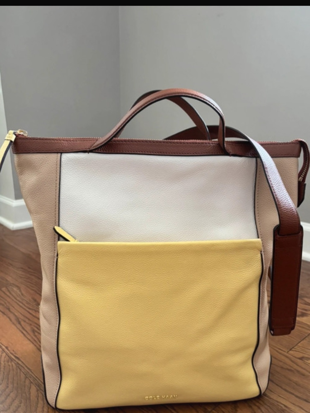 Cole Haan Colorblock Messenger Bag in Yellow, White and Brown